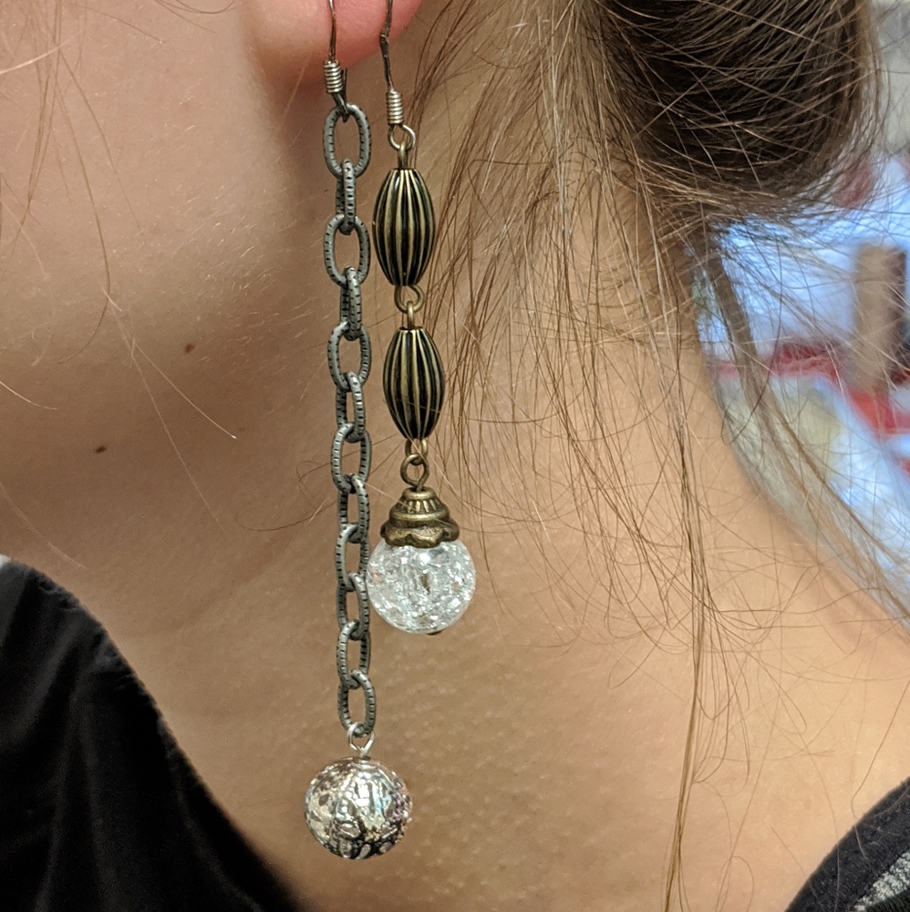 Mismatched Earring Crystal Ball Silver